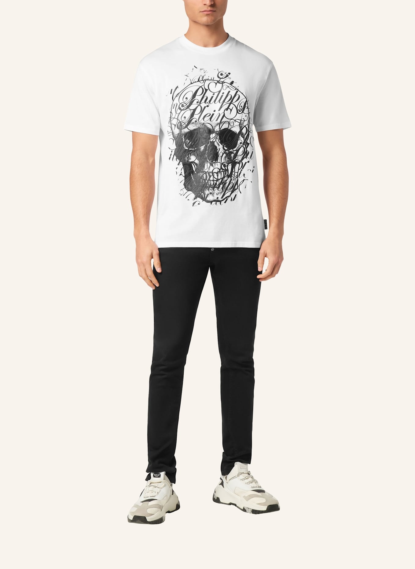 PHILIPP PLEIN T-Shirt Rundhalsausschnitt COURSIVE: WEISS