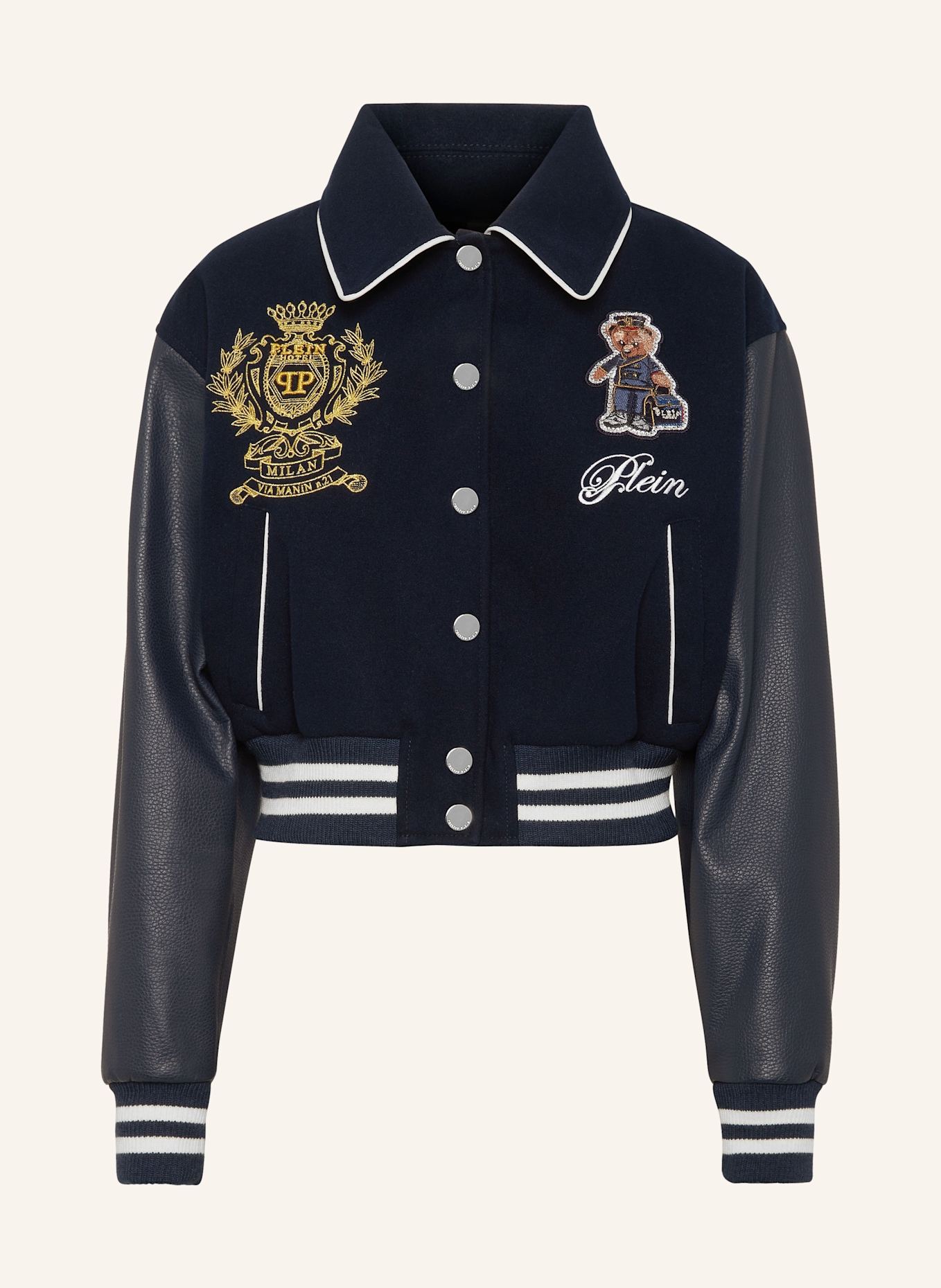PHILIPP PLEIN Leder-Bomber TEDDY: DUNKELBLAU