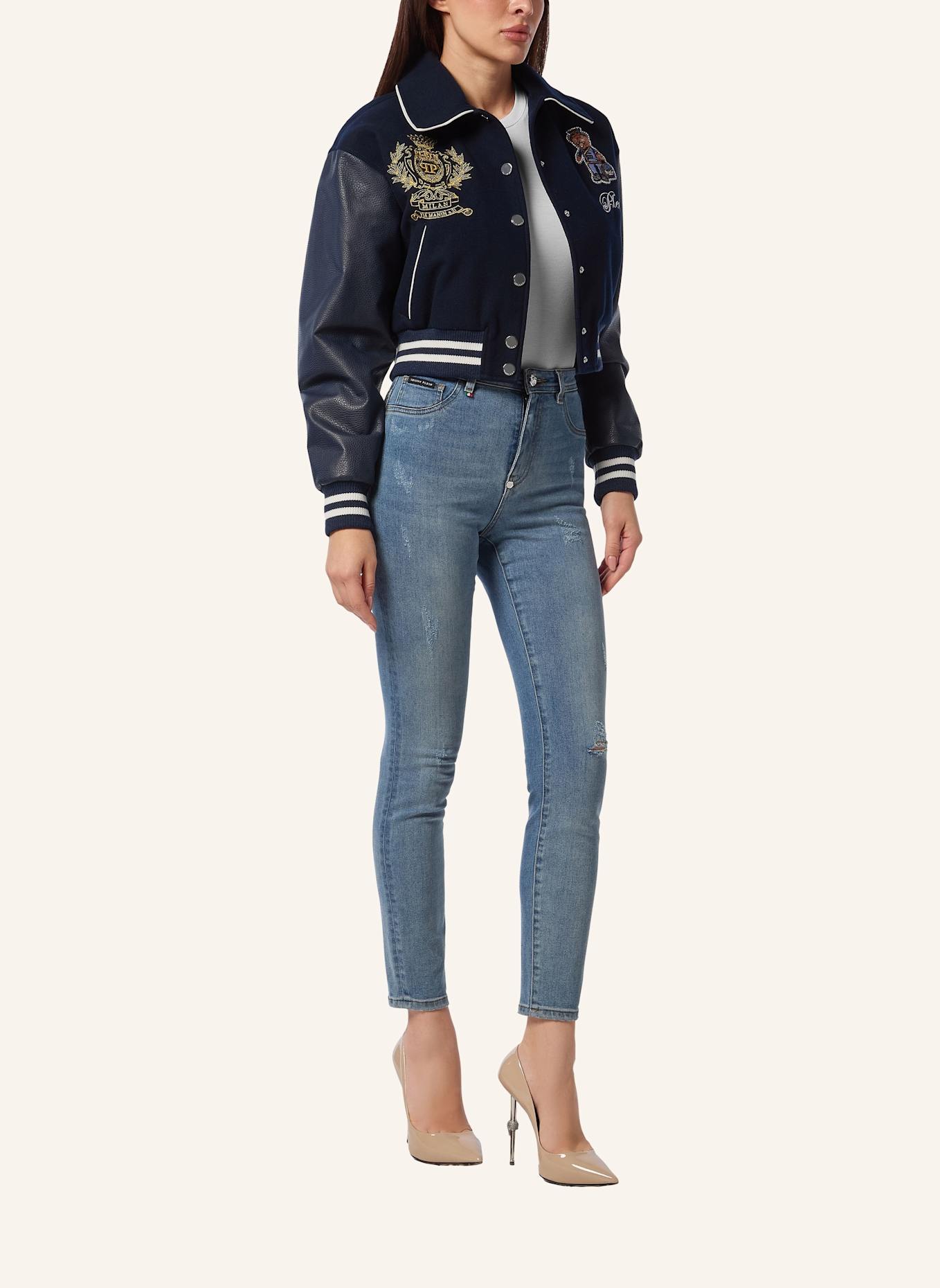PHILIPP PLEIN Leder-Bomber TEDDY: DUNKELBLAU