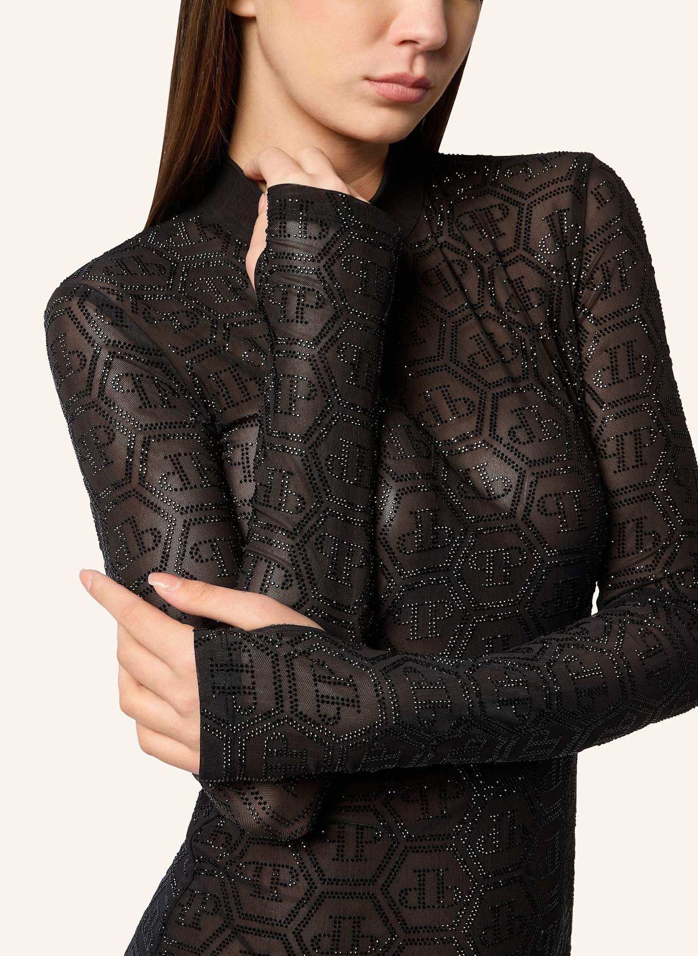 PHILIPP PLEIN Kurzes Kleid MONOGRAM: SCHWARZ