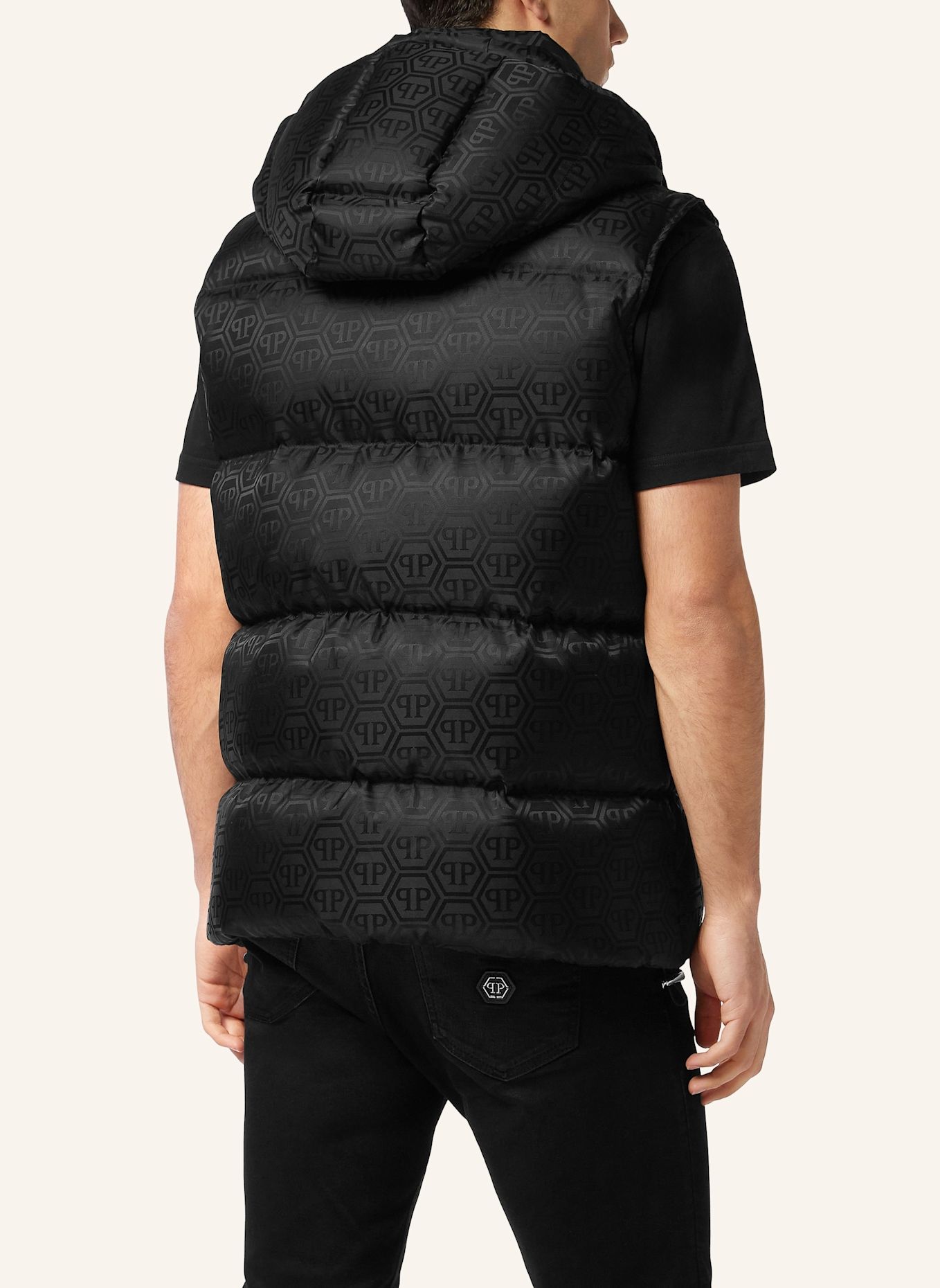 PHILIPP PLEIN Daunenjacke Weste MONOGRAM: SCHWARZ