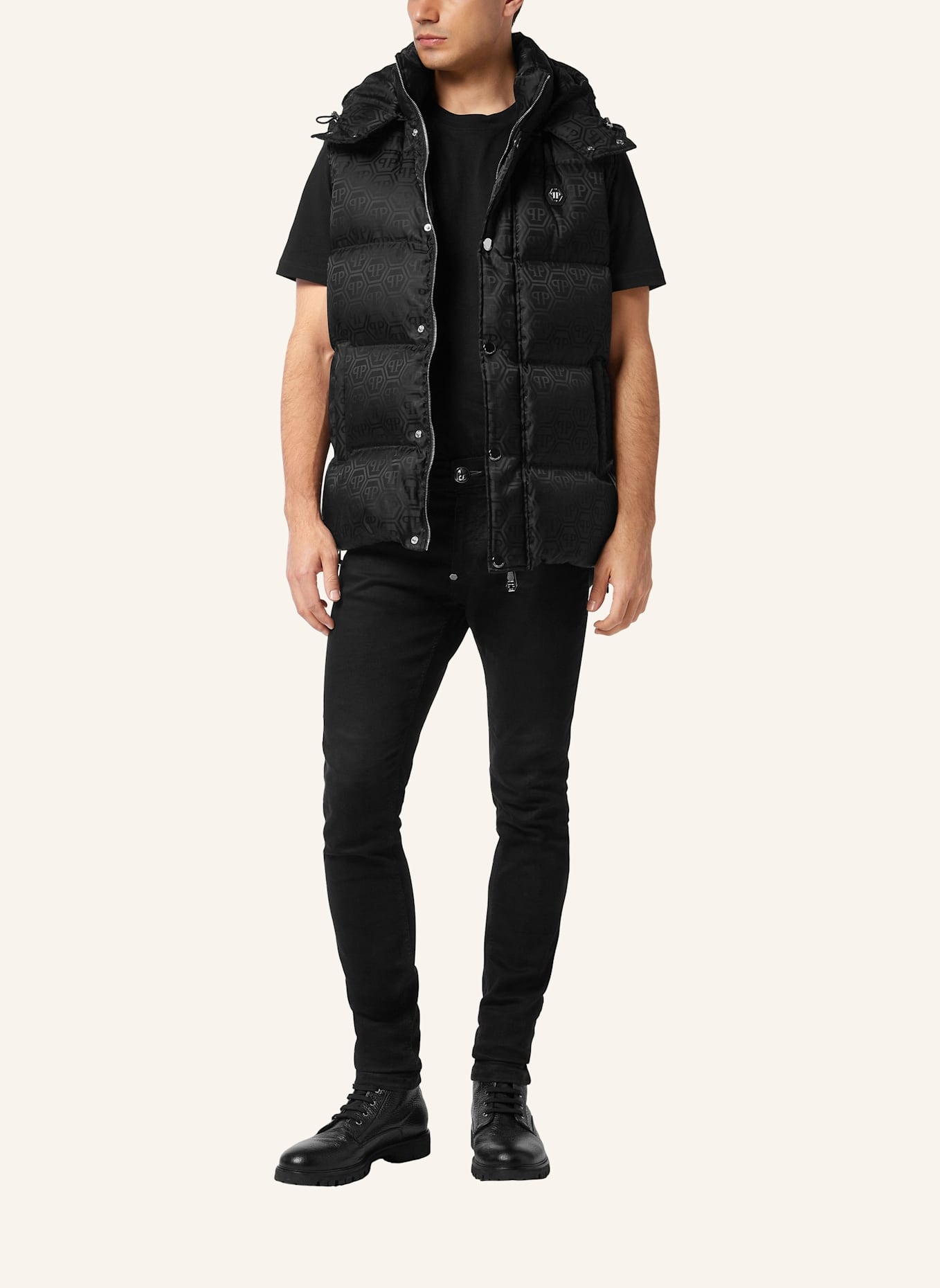 PHILIPP PLEIN Daunenjacke Weste MONOGRAM: SCHWARZ