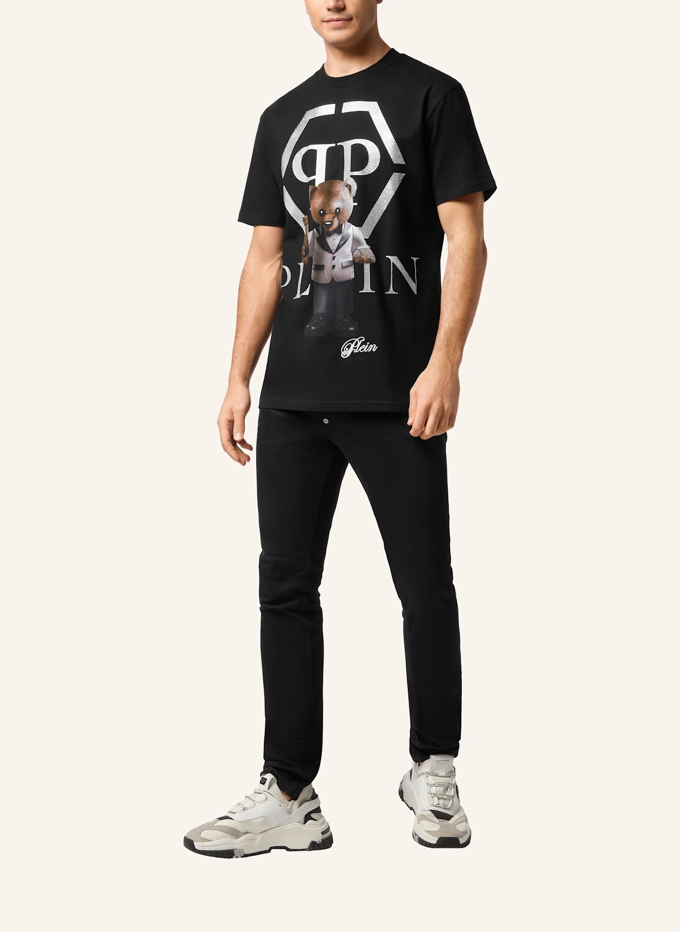 PHILIPP PLEIN T-Shirt Rundhalsausschnitt Ss TEDDY: SCHWARZ