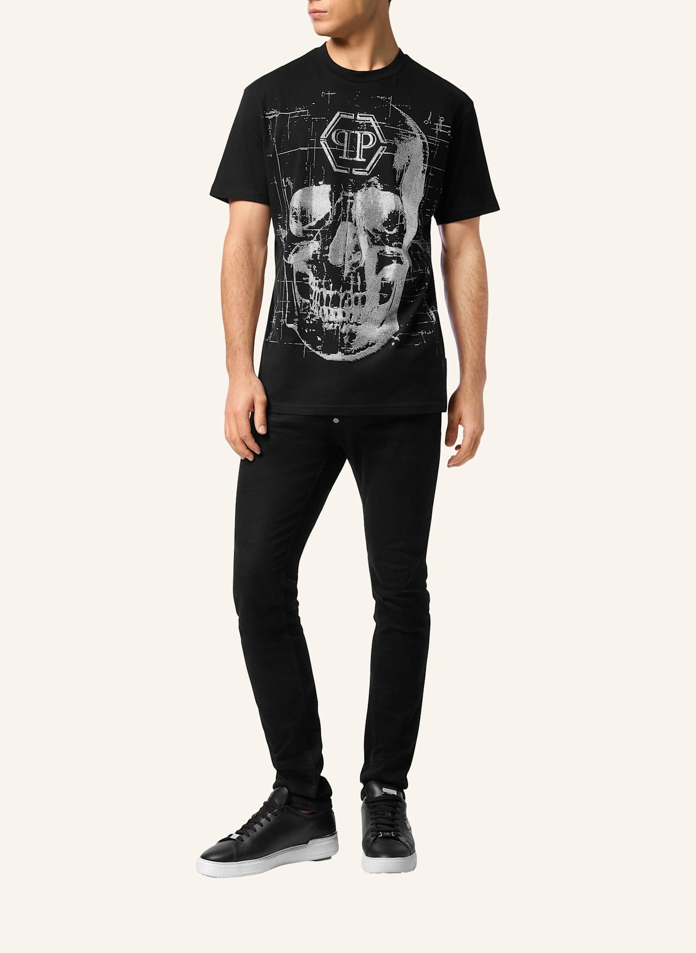PHILIPP PLEIN T-Shirt Rundhalsausschnitt Ss SKULL: SCHWARZ