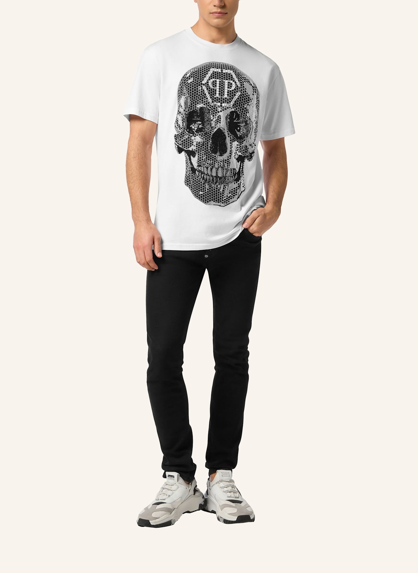 PHILIPP PLEIN T-Shirt Rundhalsausschnitt Ss SKULL: SCHWARZ