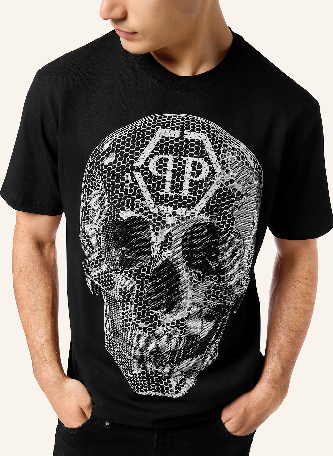 PHILIPP PLEIN T-Shirt Rundhalsausschnitt Ss SKULL: SCHWARZ