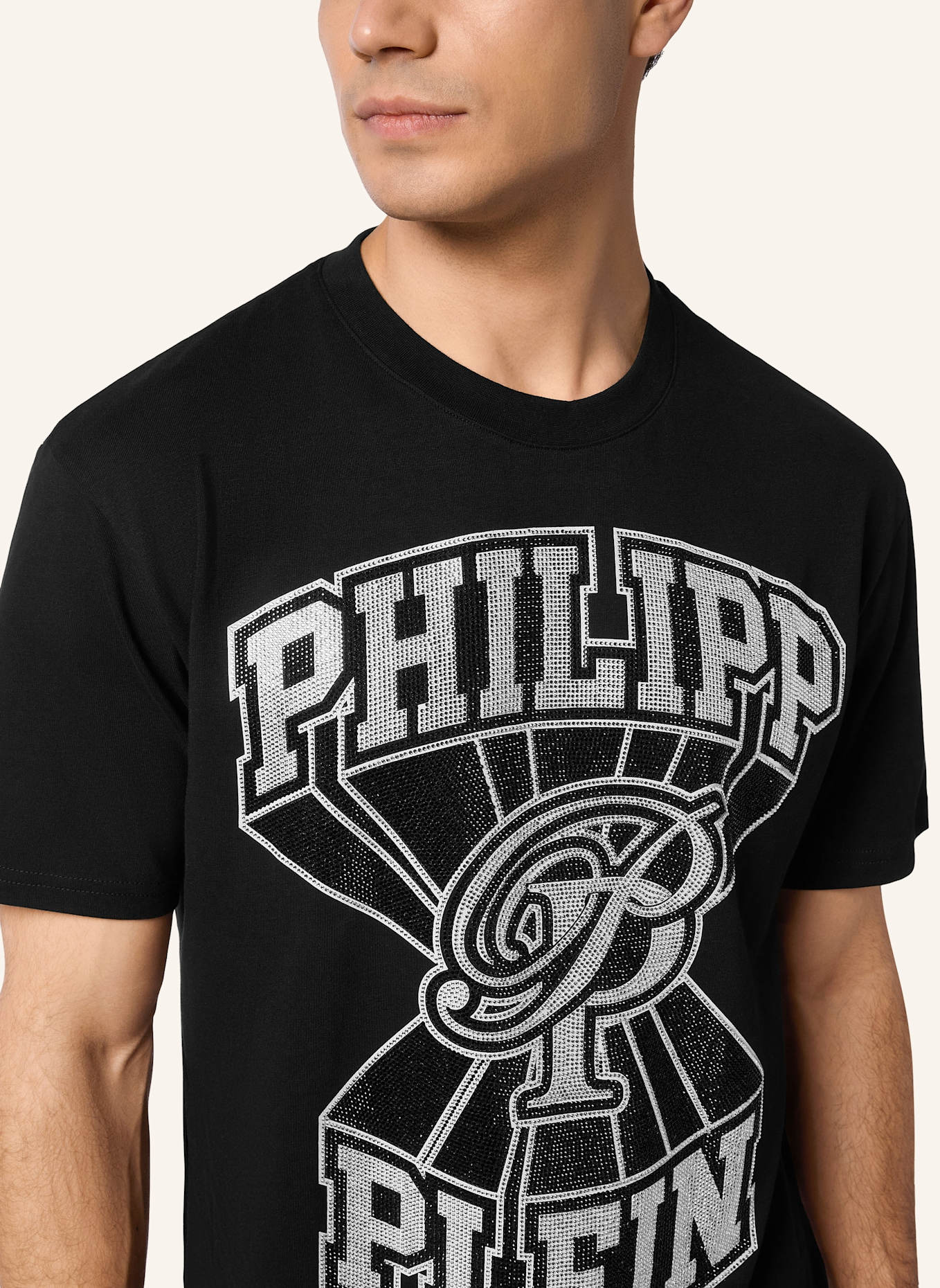 PHILIPP PLEIN T-Shirt Rundhalsausschnitt Ss COLLEGE: SCHWARZ