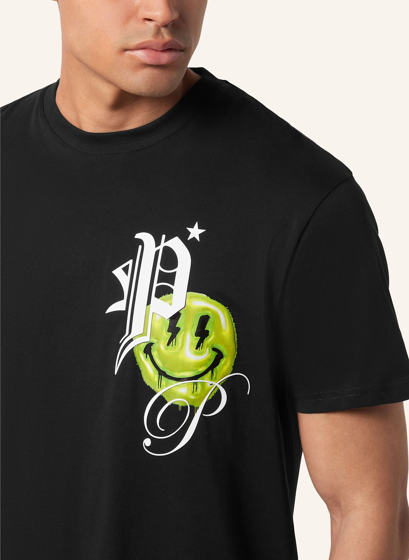 PHILIPP PLEIN T-Shirt Rundhalsausschnitt Ss SMILE: SCHWARZ
