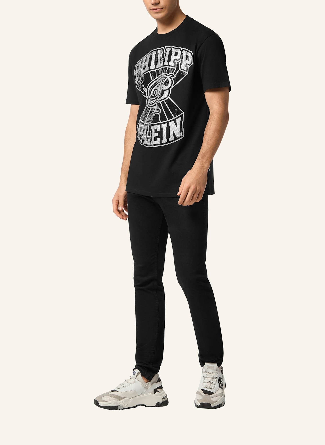 PHILIPP PLEIN T-Shirt Rundhalsausschnitt Ss COLLEGE: SCHWARZ