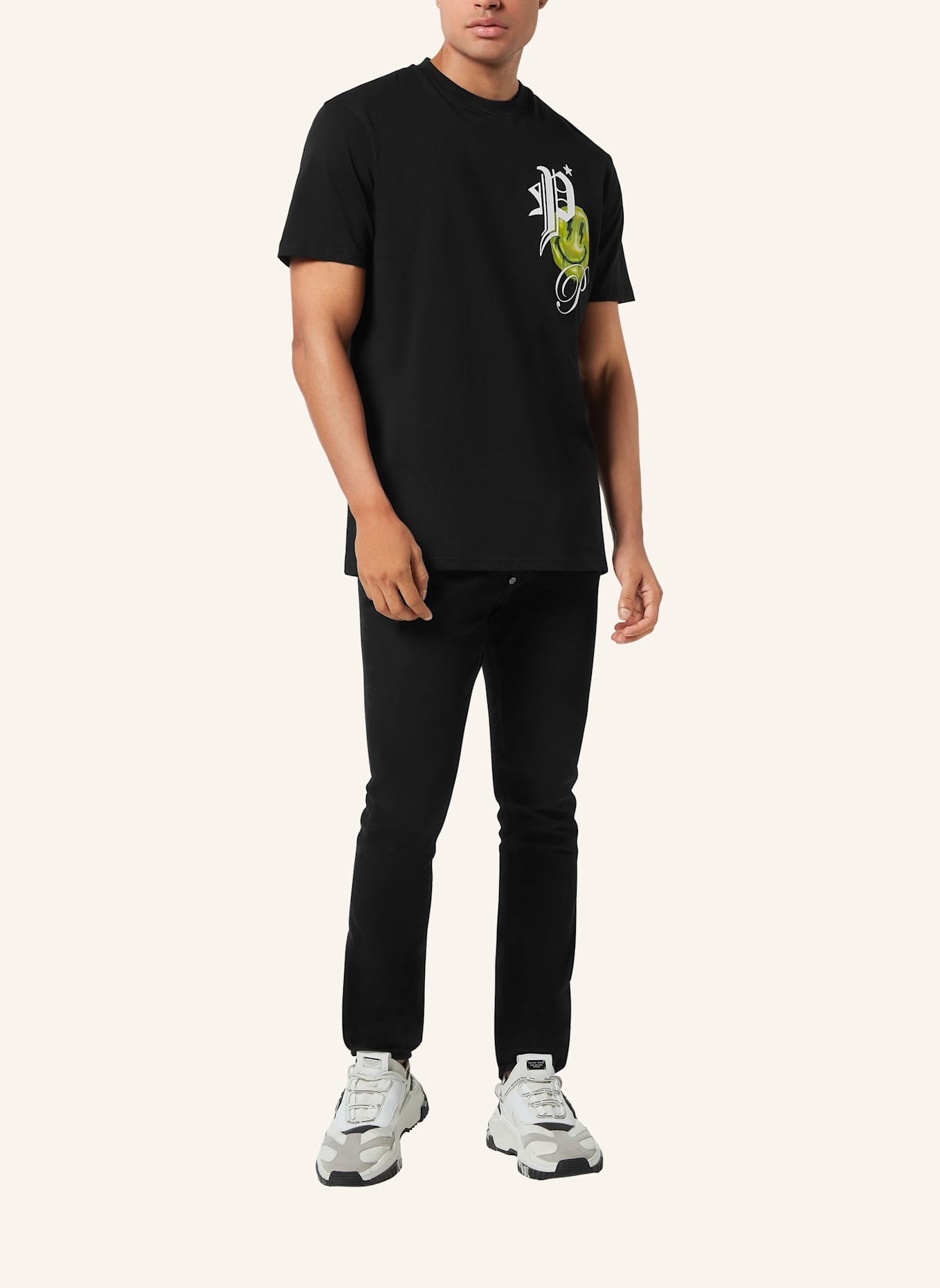 PHILIPP PLEIN T-Shirt Rundhalsausschnitt Ss SMILE: SCHWARZ