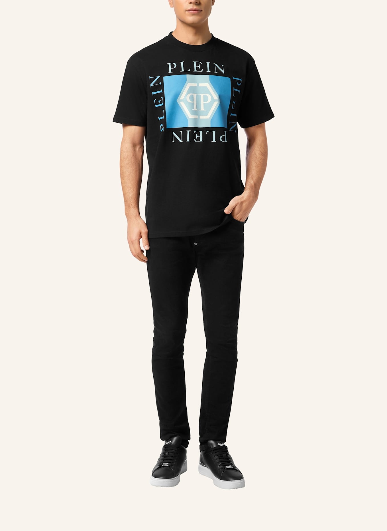 PHILIPP PLEIN T-Shirt Rundhalsausschnitt Ss HEXAGON: SCHWARZ