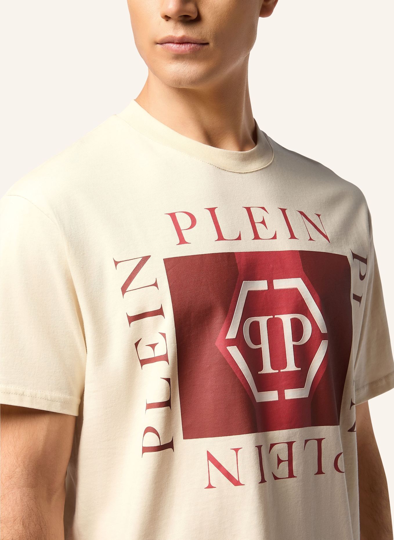 PHILIPP PLEIN T-Shirt Rundhalsausschnitt Ss HEXAGON: BEIGE