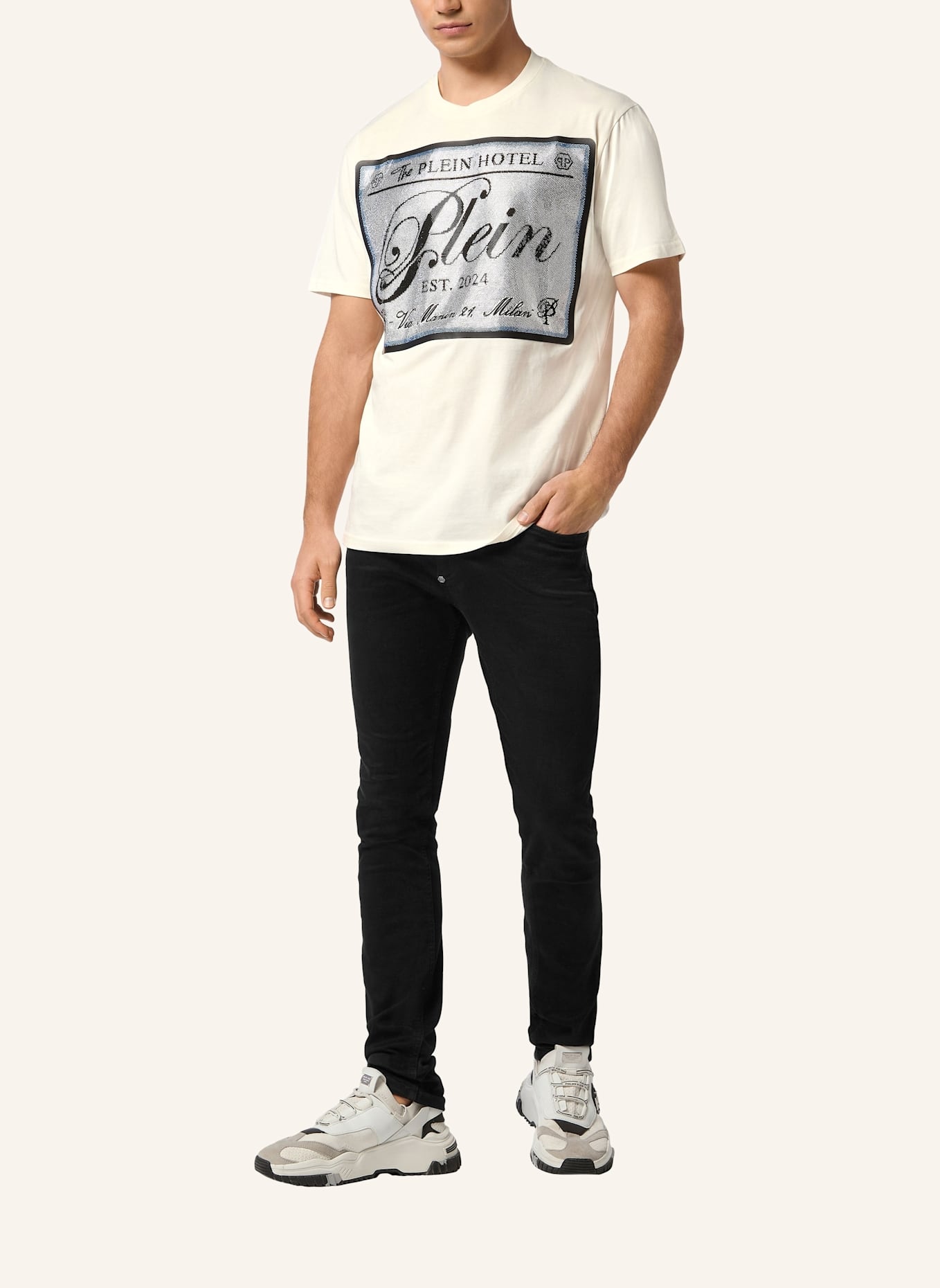 PHILIPP PLEIN T-Shirt Rundhalsausschnitt Ss: SCHWARZ