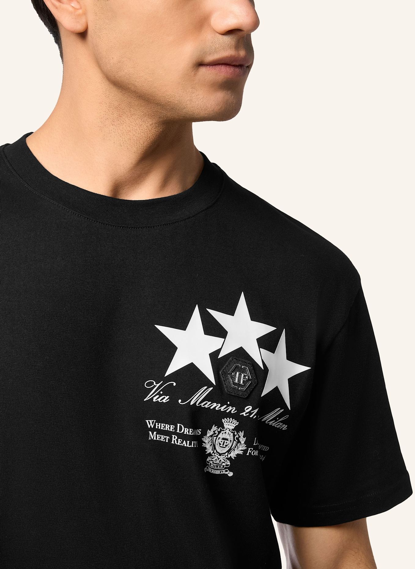 PHILIPP PLEIN T-Shirt Rundhalsausschnitt Ss STARS: SCHWARZ