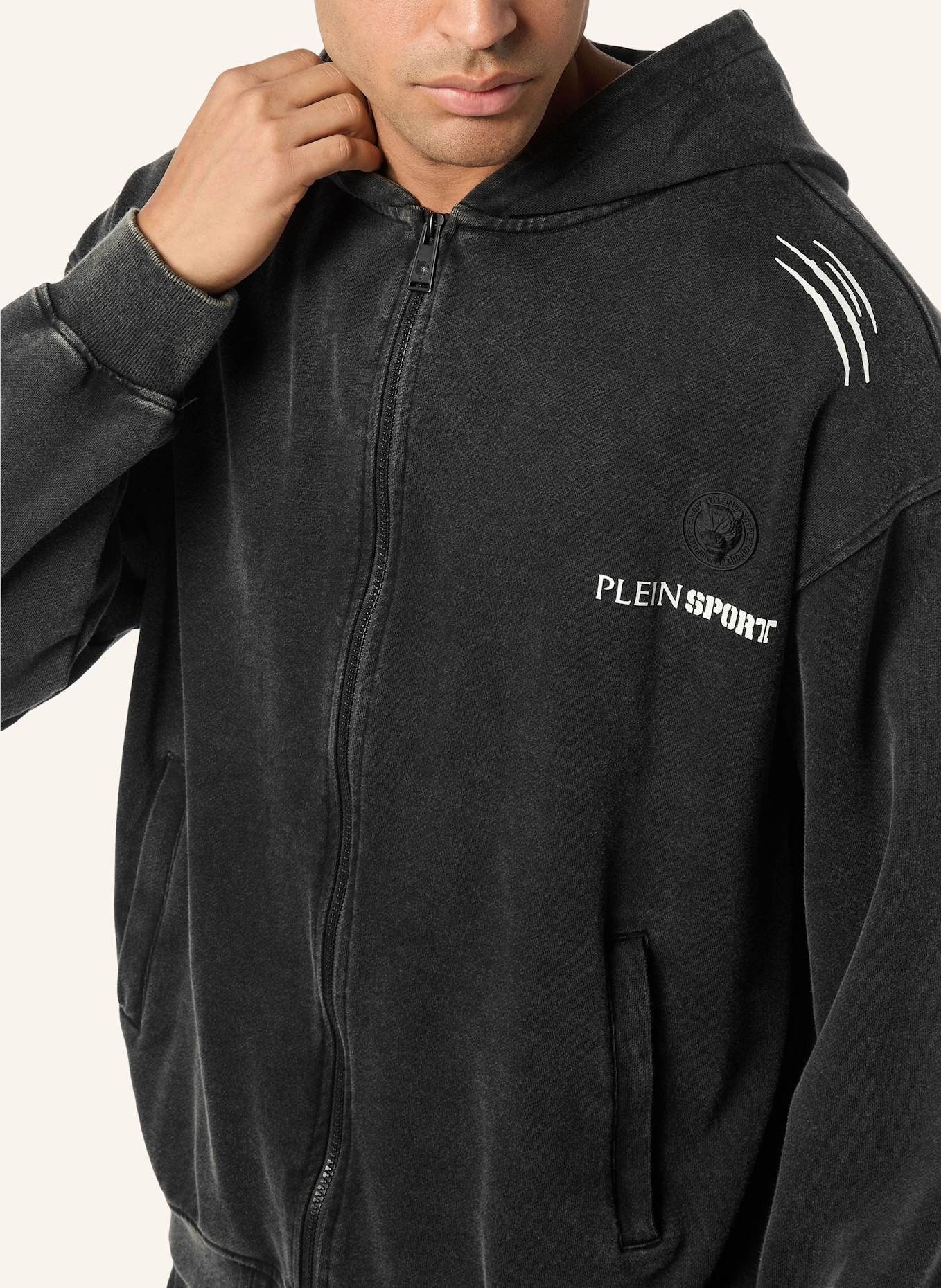 PLEIN SPORT Kapuzen-Sweatjacket: SCHWARZ