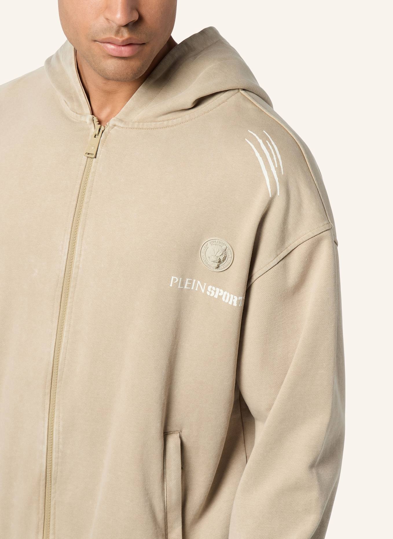 PLEIN SPORT Kapuzen-Sweatjacket: BEIGE
