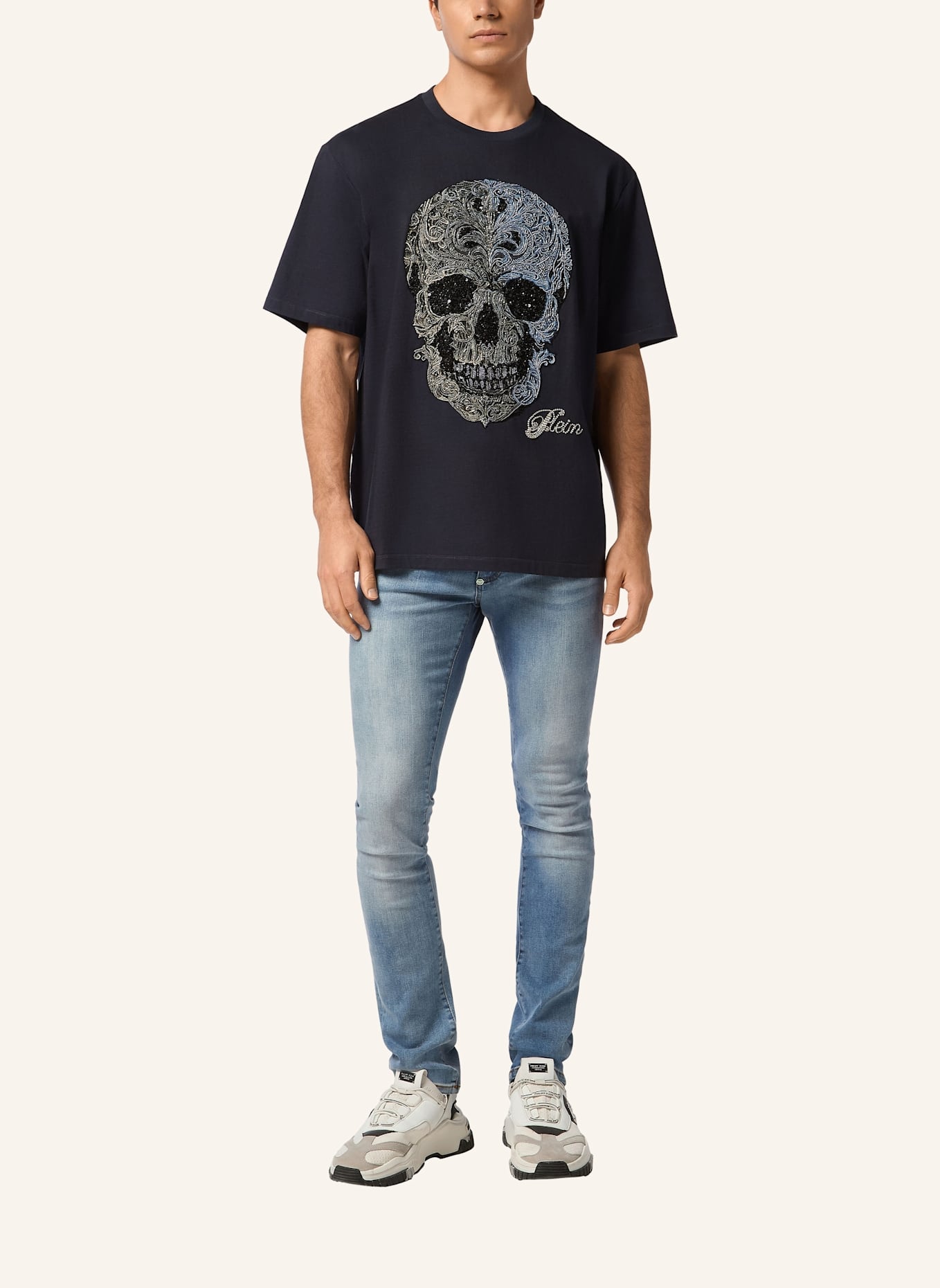 PHILIPP PLEIN T-Shirt Rundhalsausschnitt Ss SKULL: DUNKELBLAU