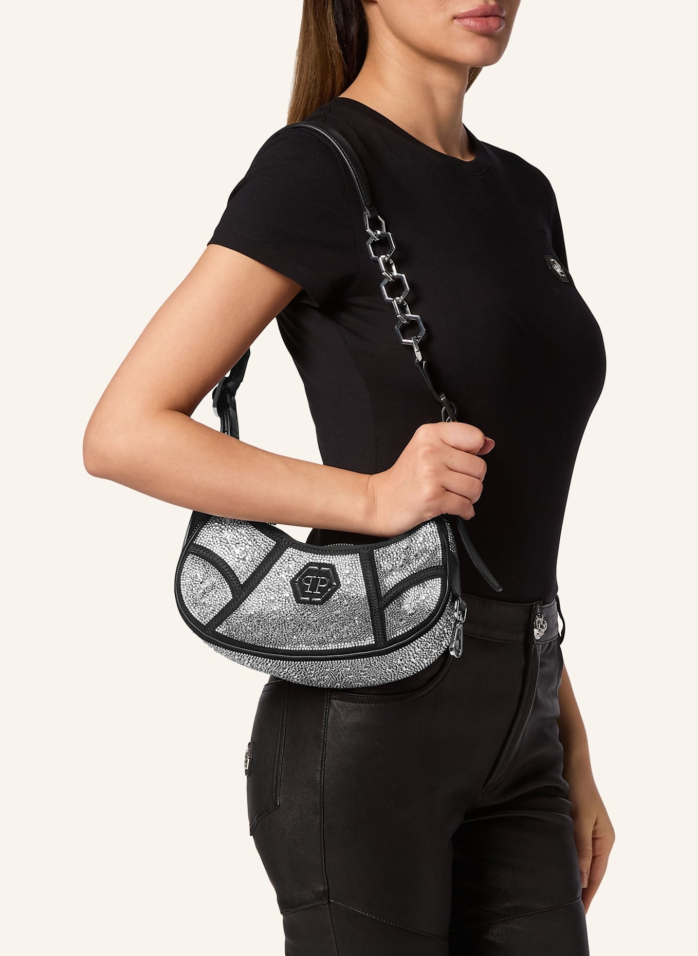 PHILIPP PLEIN Schultertasche: SCHWARZ