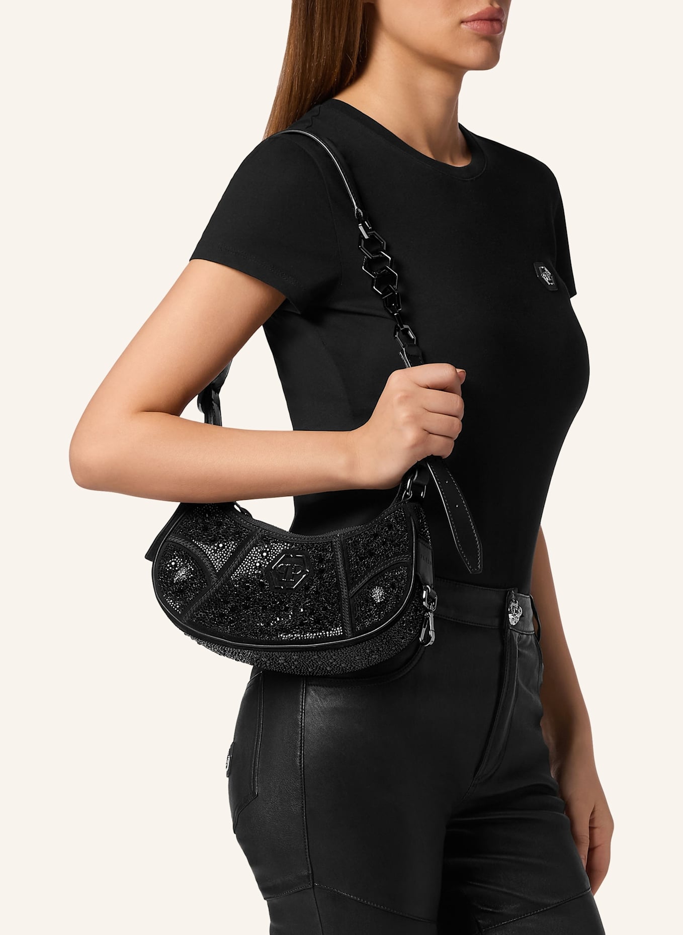 PHILIPP PLEIN Schultertasche: SCHWARZ