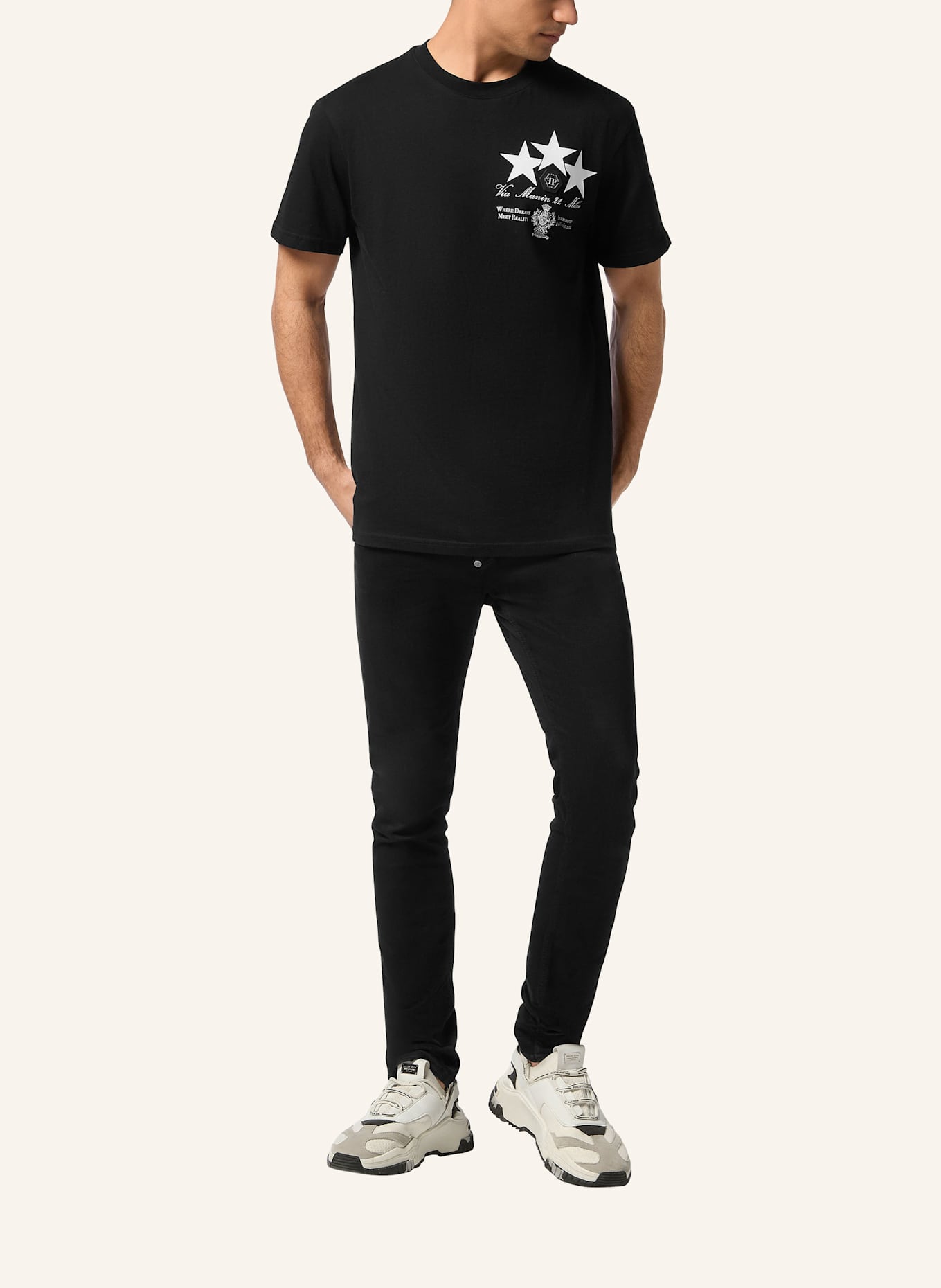 PHILIPP PLEIN T-Shirt Rundhalsausschnitt Ss STARS: SCHWARZ