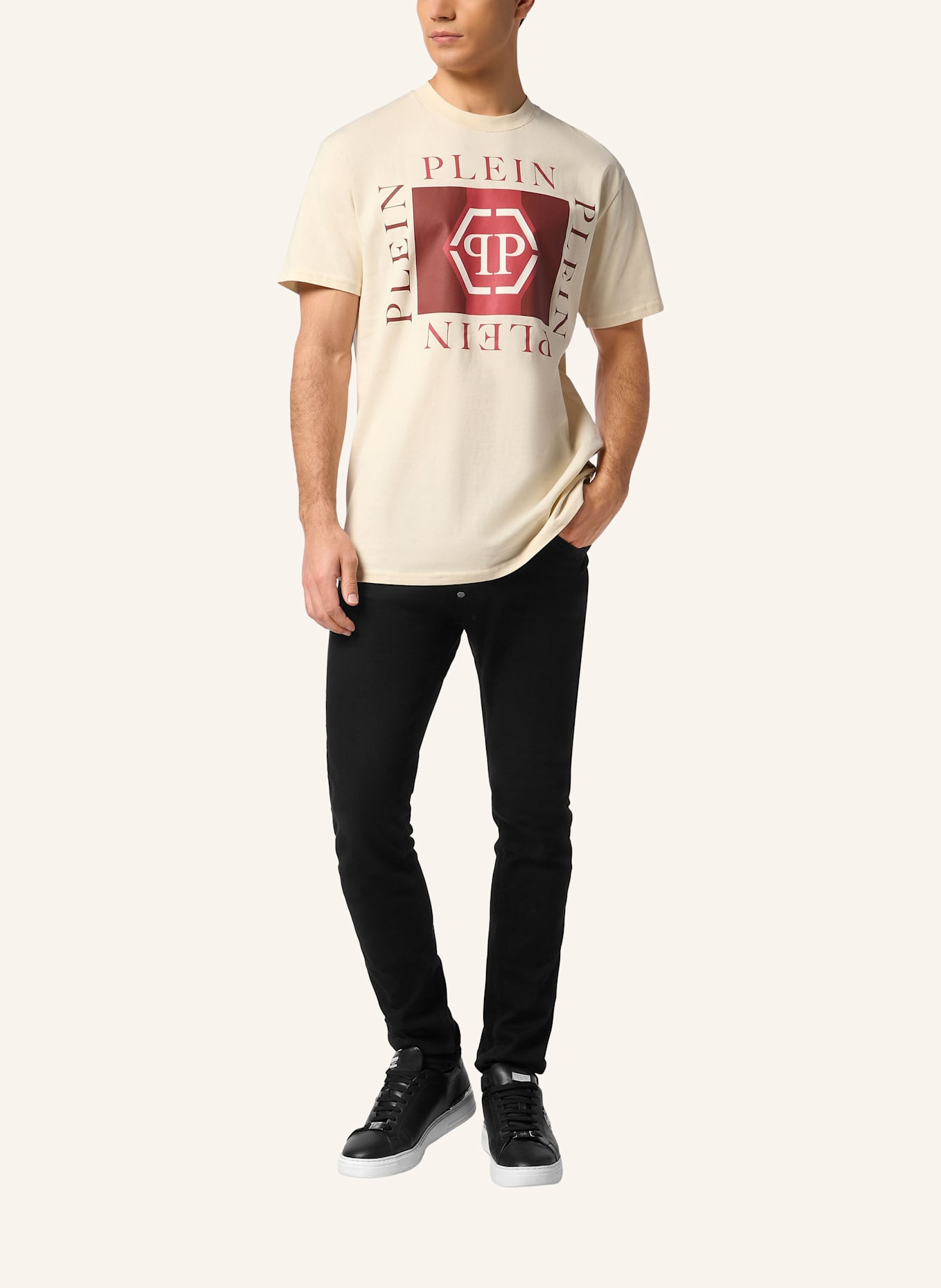 PHILIPP PLEIN T-Shirt Rundhalsausschnitt Ss HEXAGON: BEIGE