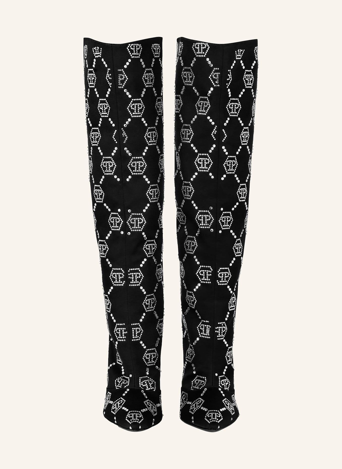 PHILIPP PLEIN Stiefel mit Steinbesatz MONOGRAM: SCHWARZ