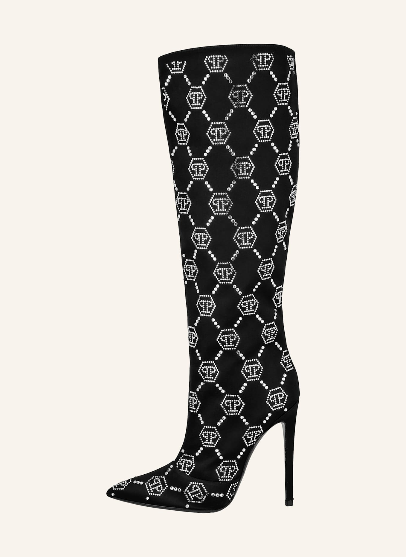PHILIPP PLEIN Stiefel mit Steinbesatz MONOGRAM: SCHWARZ