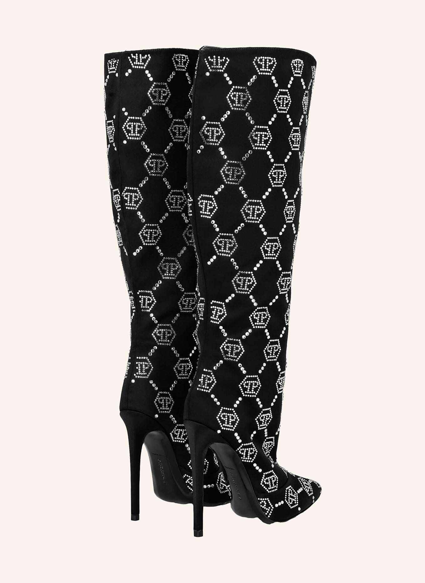 PHILIPP PLEIN Stiefel mit Steinbesatz MONOGRAM: SCHWARZ