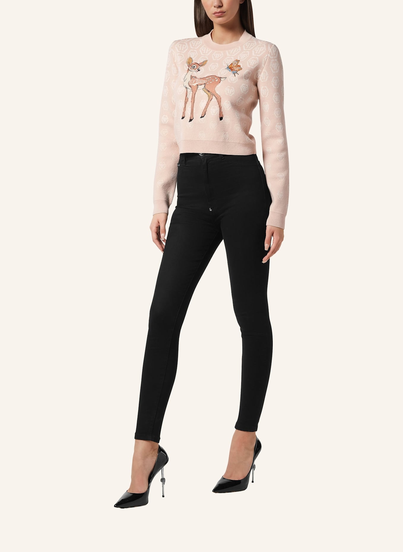 PHILIPP PLEIN Pullover Rundhalsausschnitt Ls MONOGRAM: BEIGE