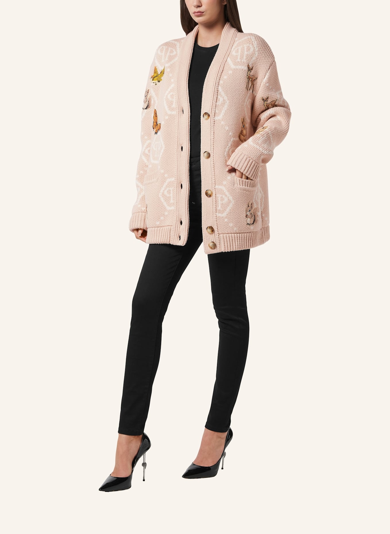 PHILIPP PLEIN Strickjacke lang: BEIGE
