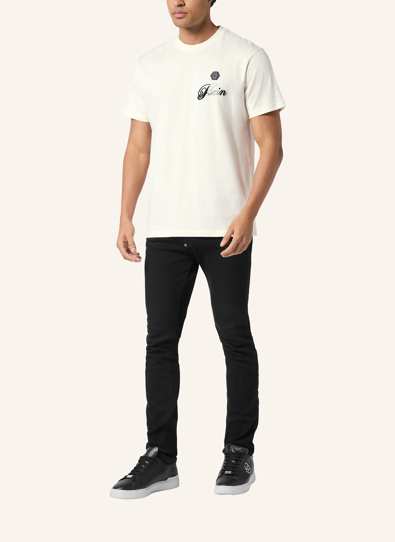 PHILIPP PLEIN T-Shirt Rundhalsausschnitt Ss SIGNATURE: SCHWARZ