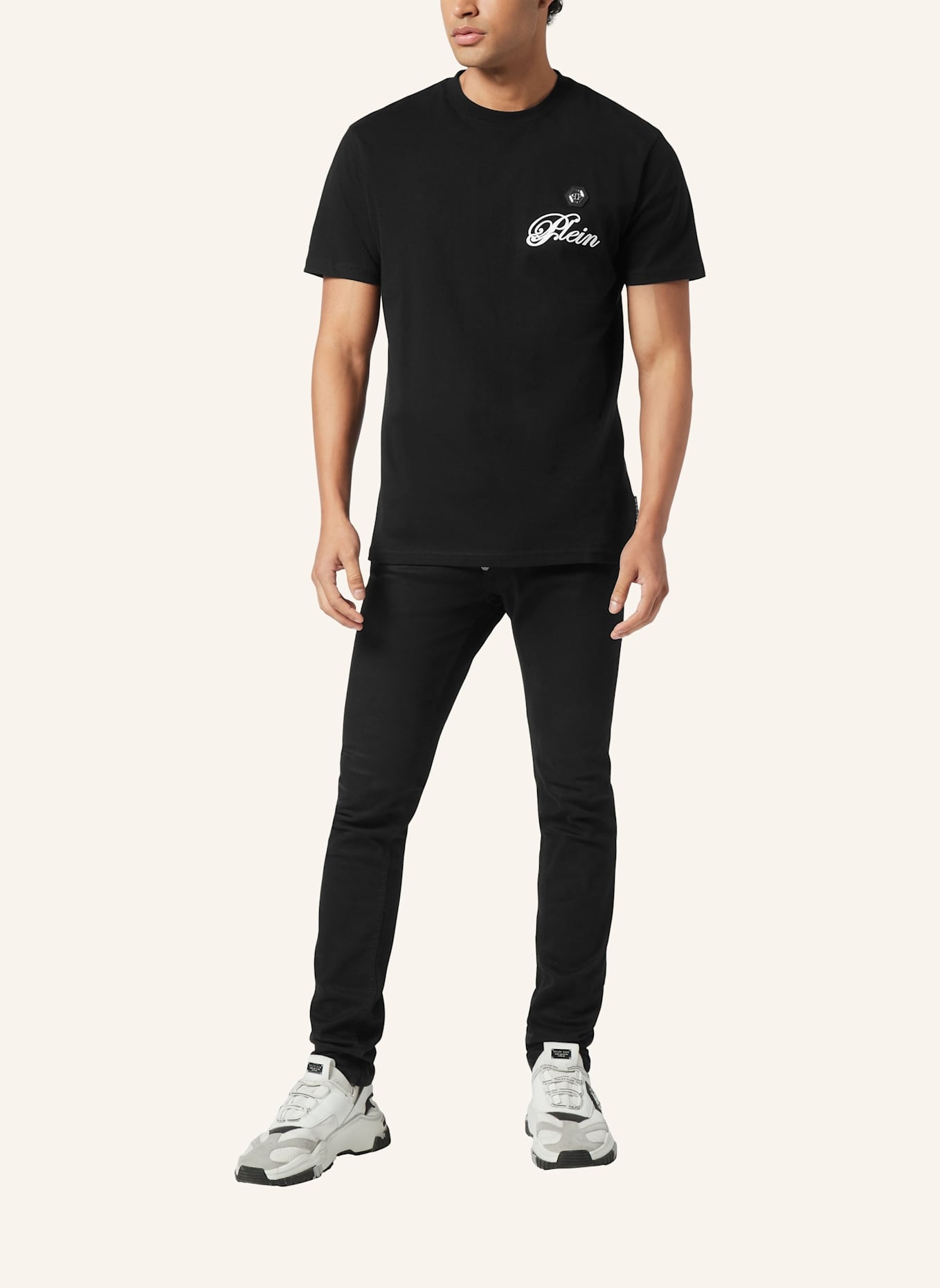 PHILIPP PLEIN T-Shirt Rundhalsausschnitt Ss SIGNATURE: SCHWARZ