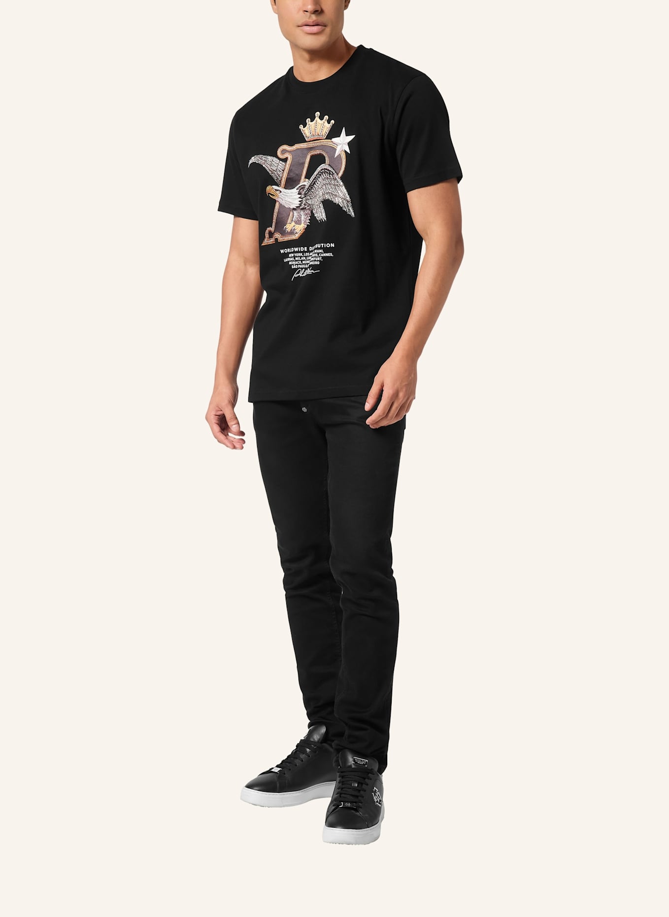 PHILIPP PLEIN T-Shirt Rundhalsausschnitt Ss EAGLE: SCHWARZ