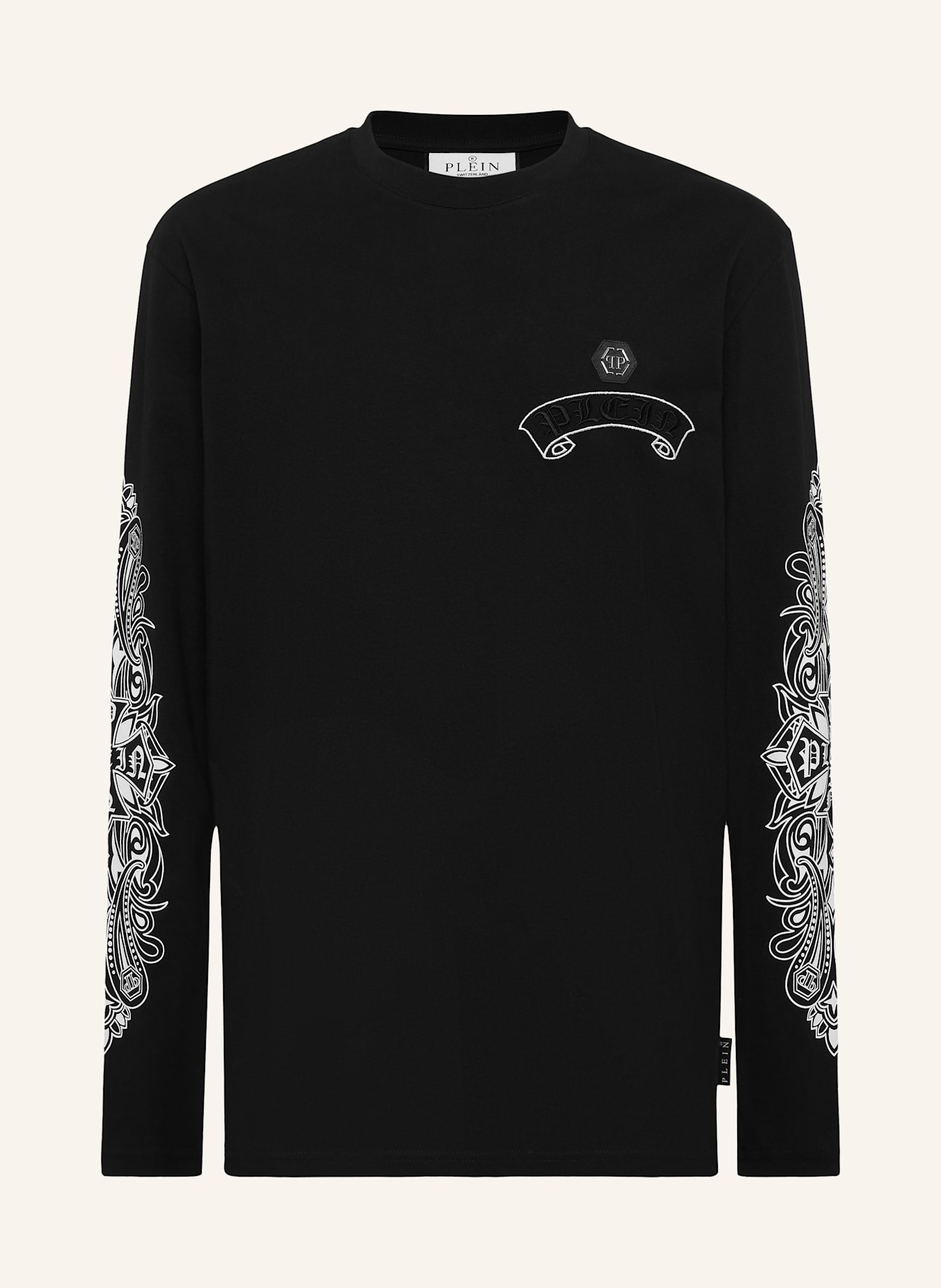 PHILIPP PLEIN T-Shirt Rundhalsausschnitt Ls CHROME: SCHWARZ