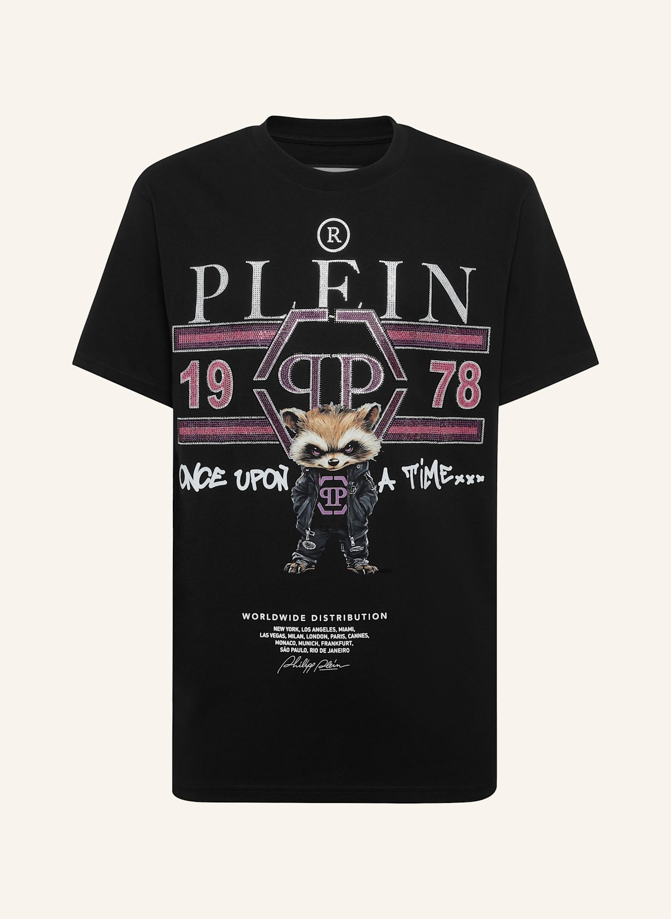 PHILIPP PLEIN T-Shirt Rundhalsausschnitt Ss COLLEGE: SCHWARZ