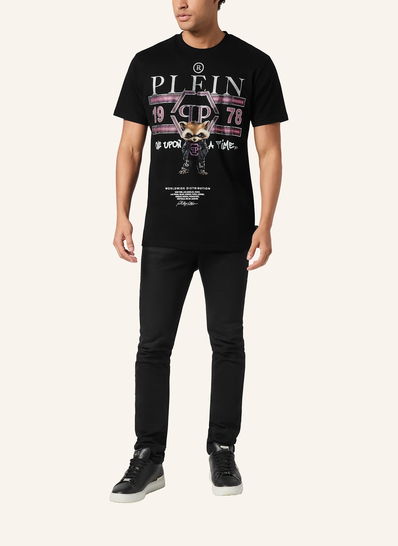 PHILIPP PLEIN T-Shirt Rundhalsausschnitt Ss COLLEGE: SCHWARZ