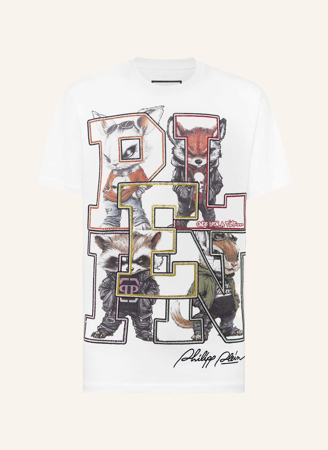 PHILIPP PLEIN T-Shirt Rundhalsausschnitt Ss COLLEGE: WEISS