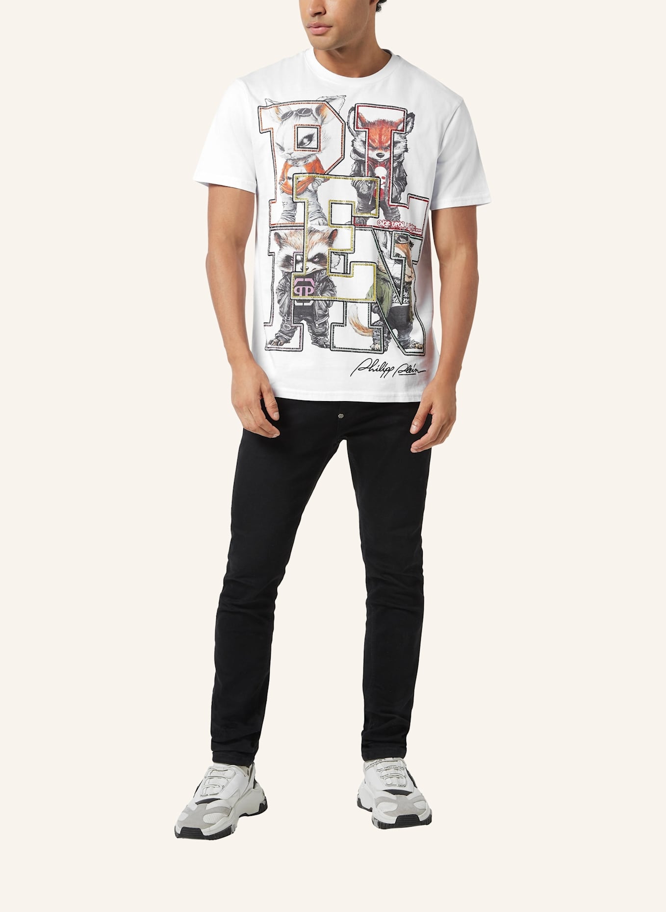 PHILIPP PLEIN T-Shirt Rundhalsausschnitt Ss COLLEGE: WEISS