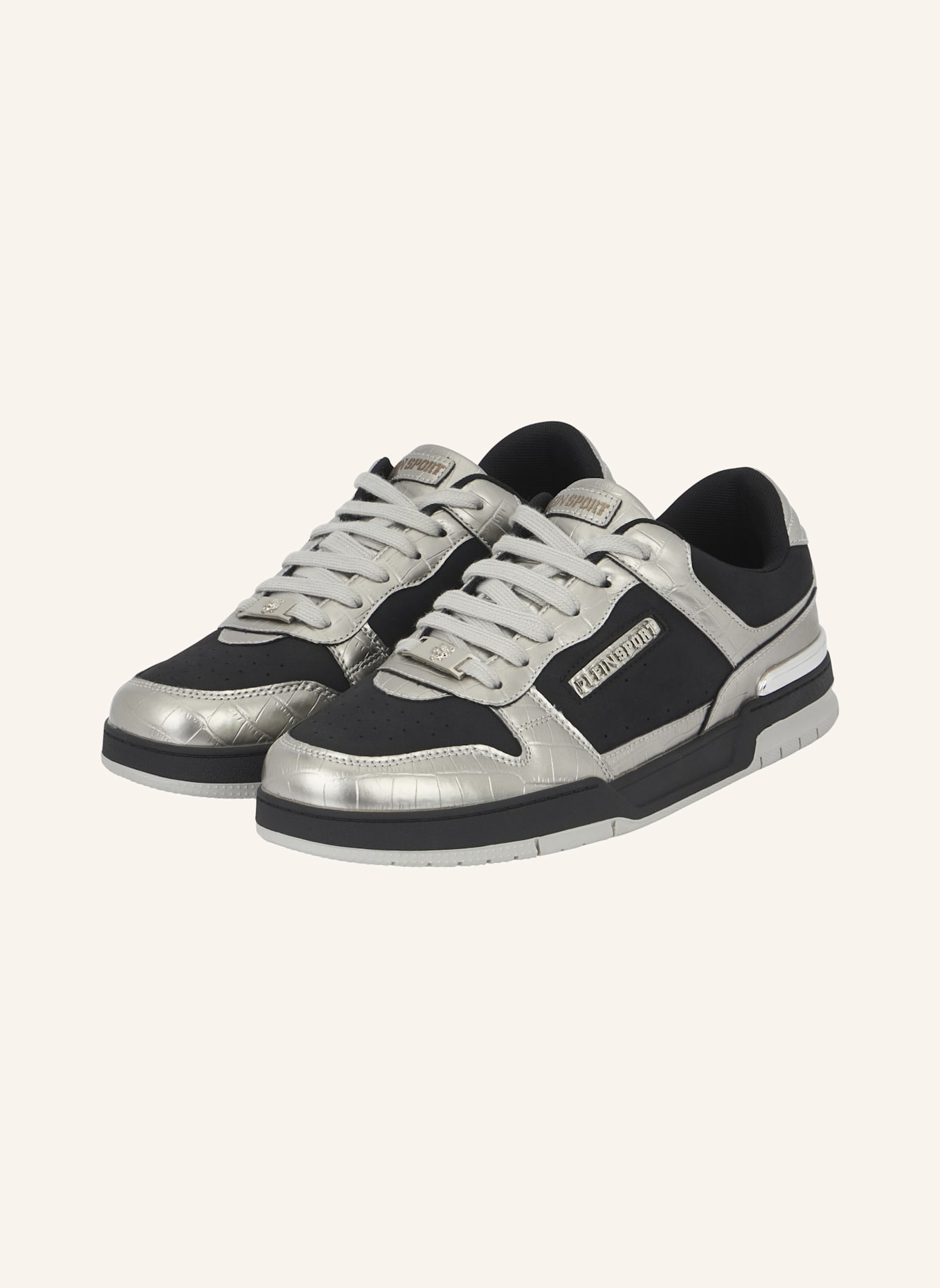 PLEIN SPORT Lo-Top Turnschuhe: SCHWARZ/ SILBER