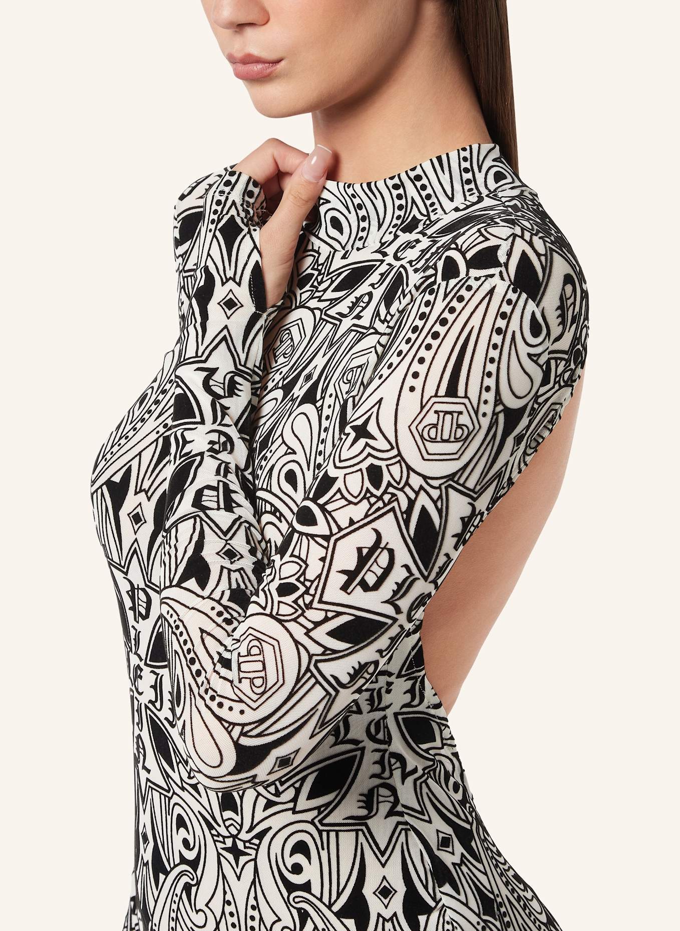 PHILIPP PLEIN Langes Kleid GOTHIC PLEIN: ROSÉGOLD/ SCHWARZ