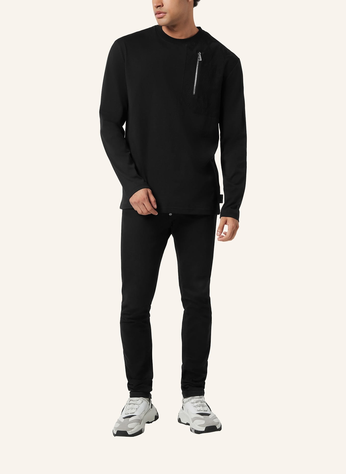 PHILIPP PLEIN T-Shirt Rundhalsausschnitt Ls CREST: SCHWARZ