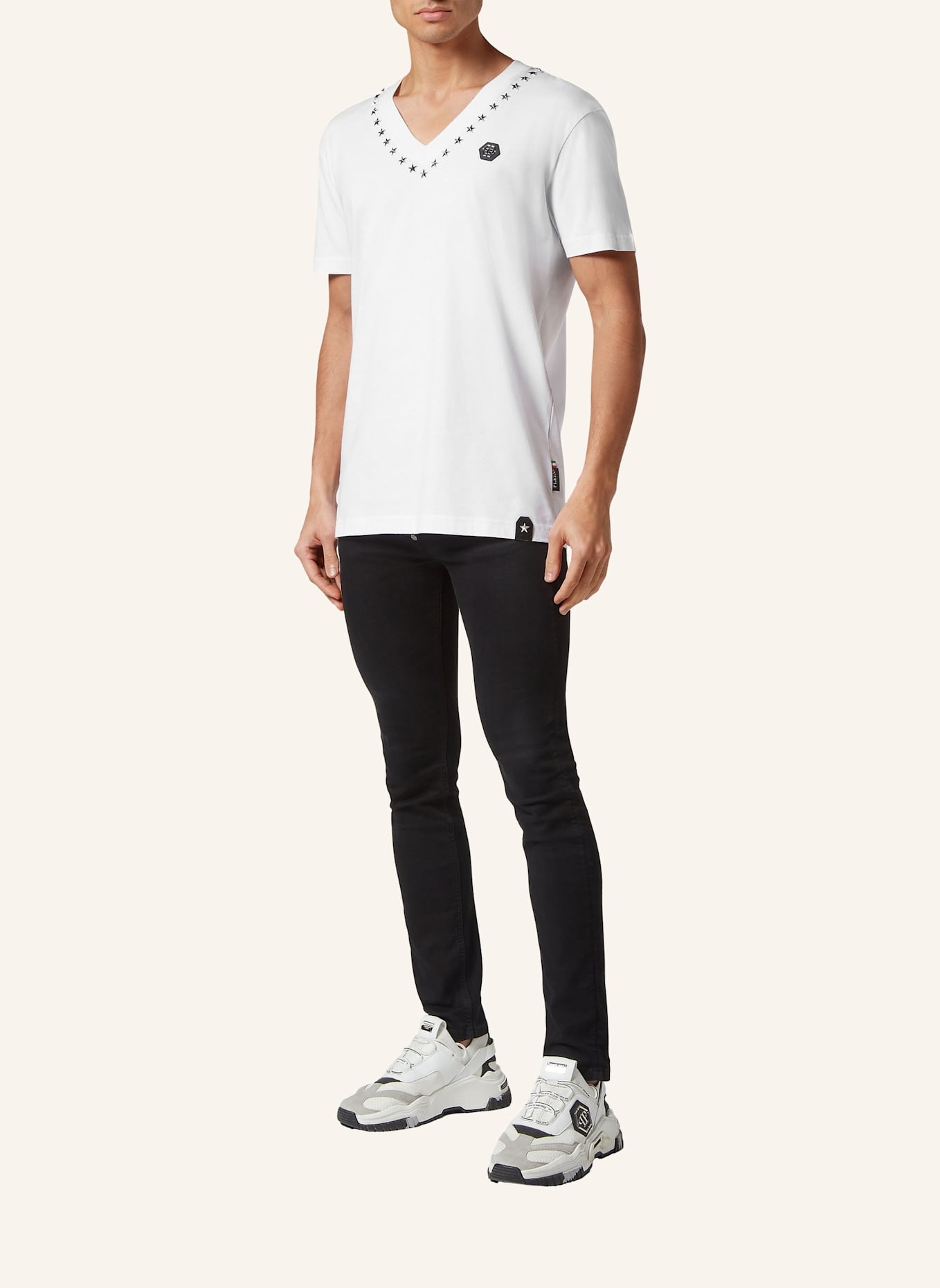 PHILIPP PLEIN T-Shirt V-Ausschnitt: WEISS