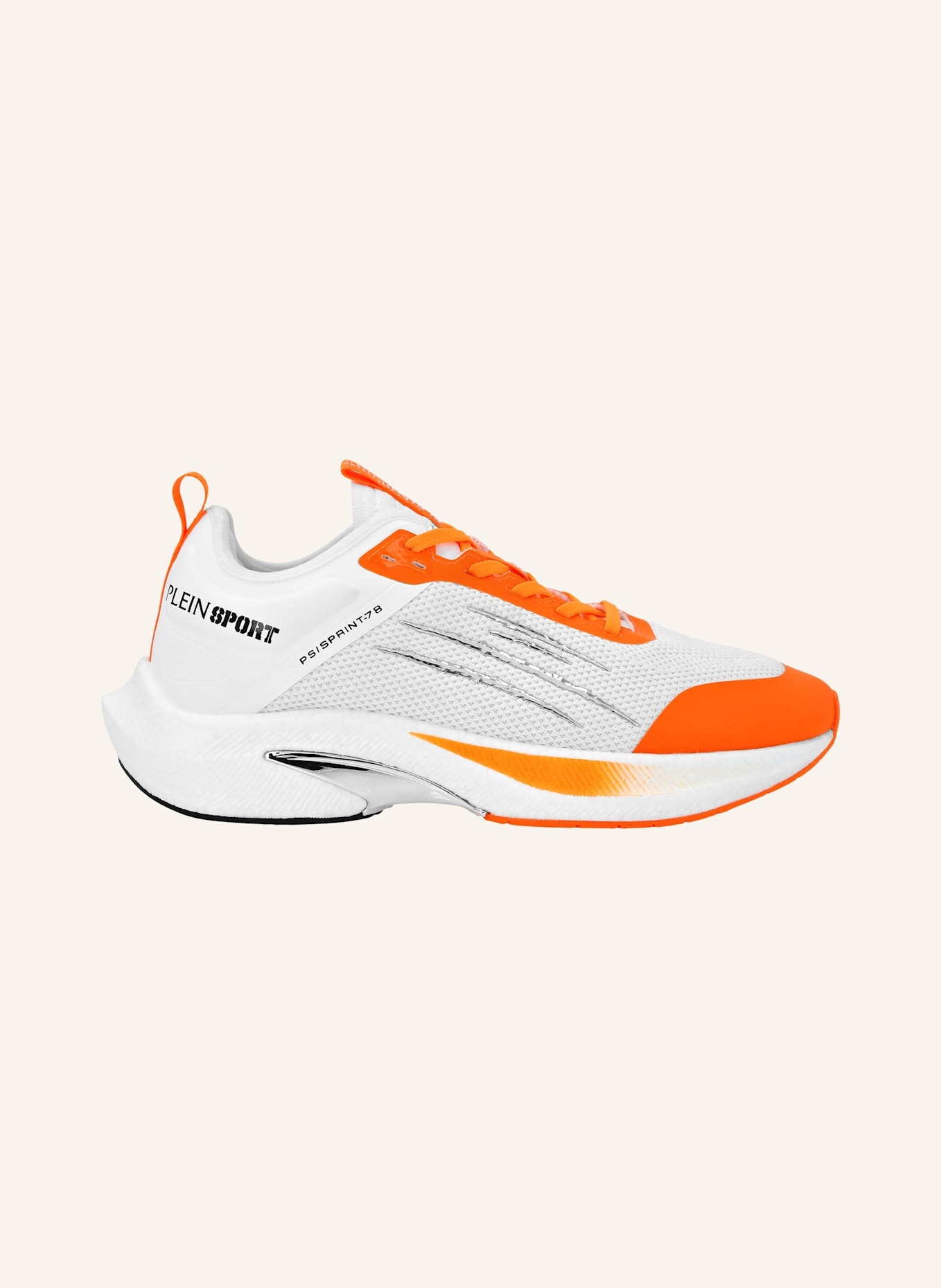 PLEIN SPORT Läufer Sneaker: WEISS/ NEONORANGE