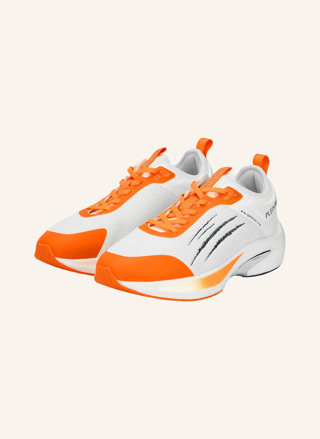 PLEIN SPORT Läufer Sneaker: WEISS/ NEONORANGE