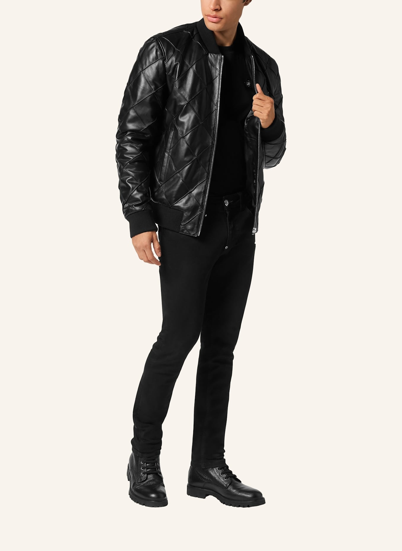 PHILIPP PLEIN PHILIPP PLEIN Leder-Bomber: SCHWARZ/ SILBER