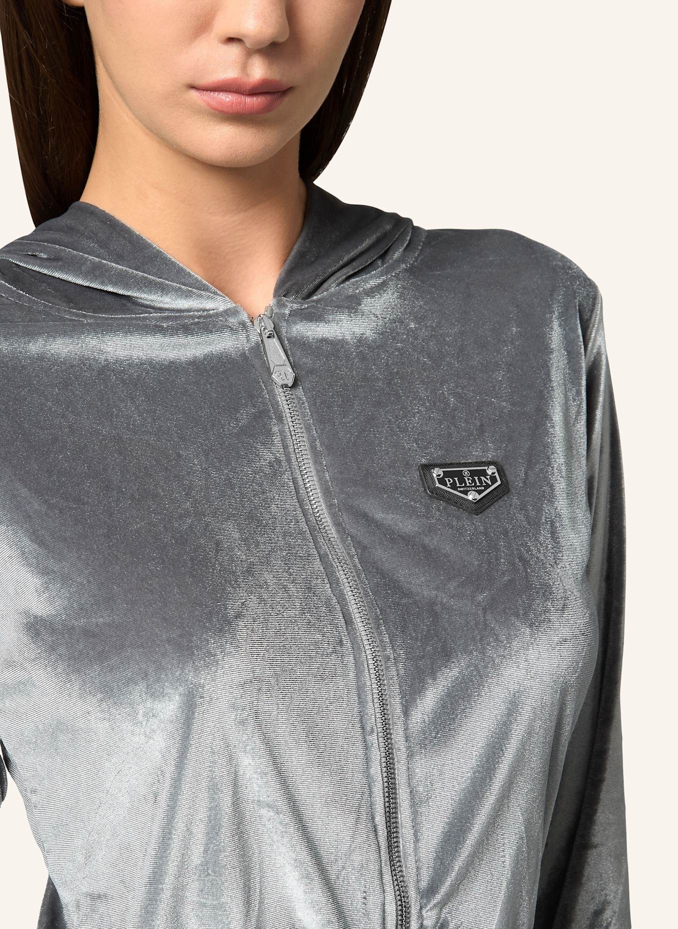 PHILIPP PLEIN PHILIPP PLEIN Sweatjacke mit Kapuze SIGNATURE: GRAU