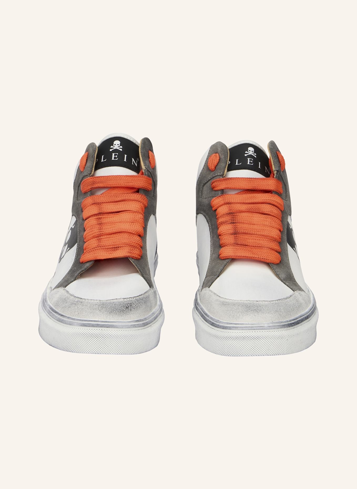 PHILIPP PLEIN Hochwertige Turnschuhe RETROKICKZ: WEISS/ NEONORANGE