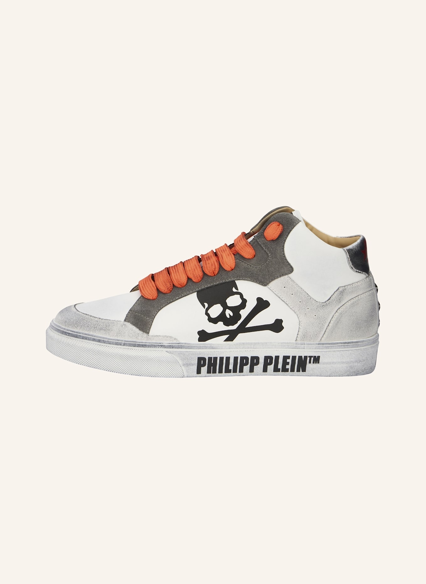PHILIPP PLEIN Hochwertige Turnschuhe RETROKICKZ: WEISS/ NEONORANGE