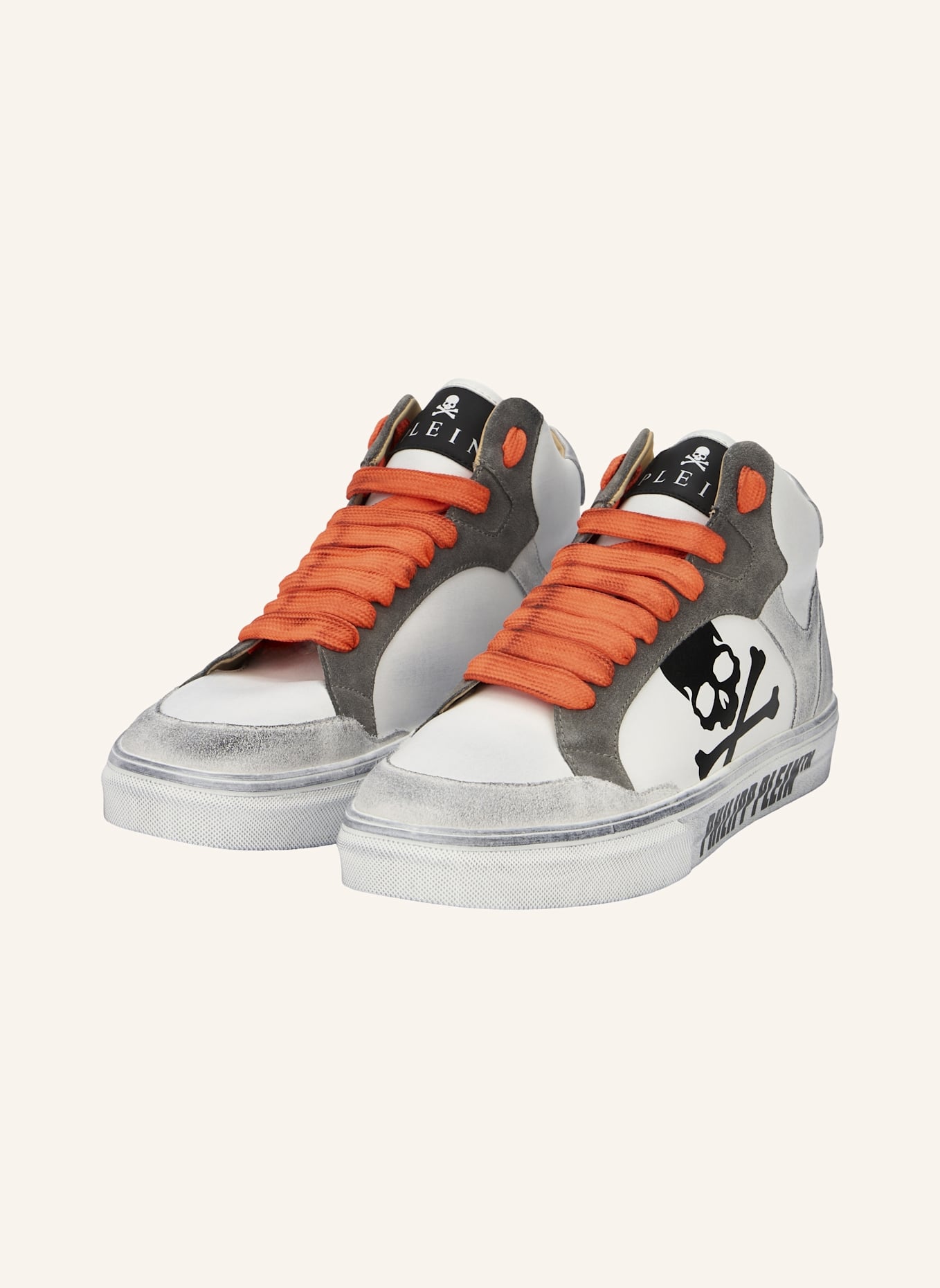 PHILIPP PLEIN Hochwertige Turnschuhe RETROKICKZ: WEISS/ NEONORANGE