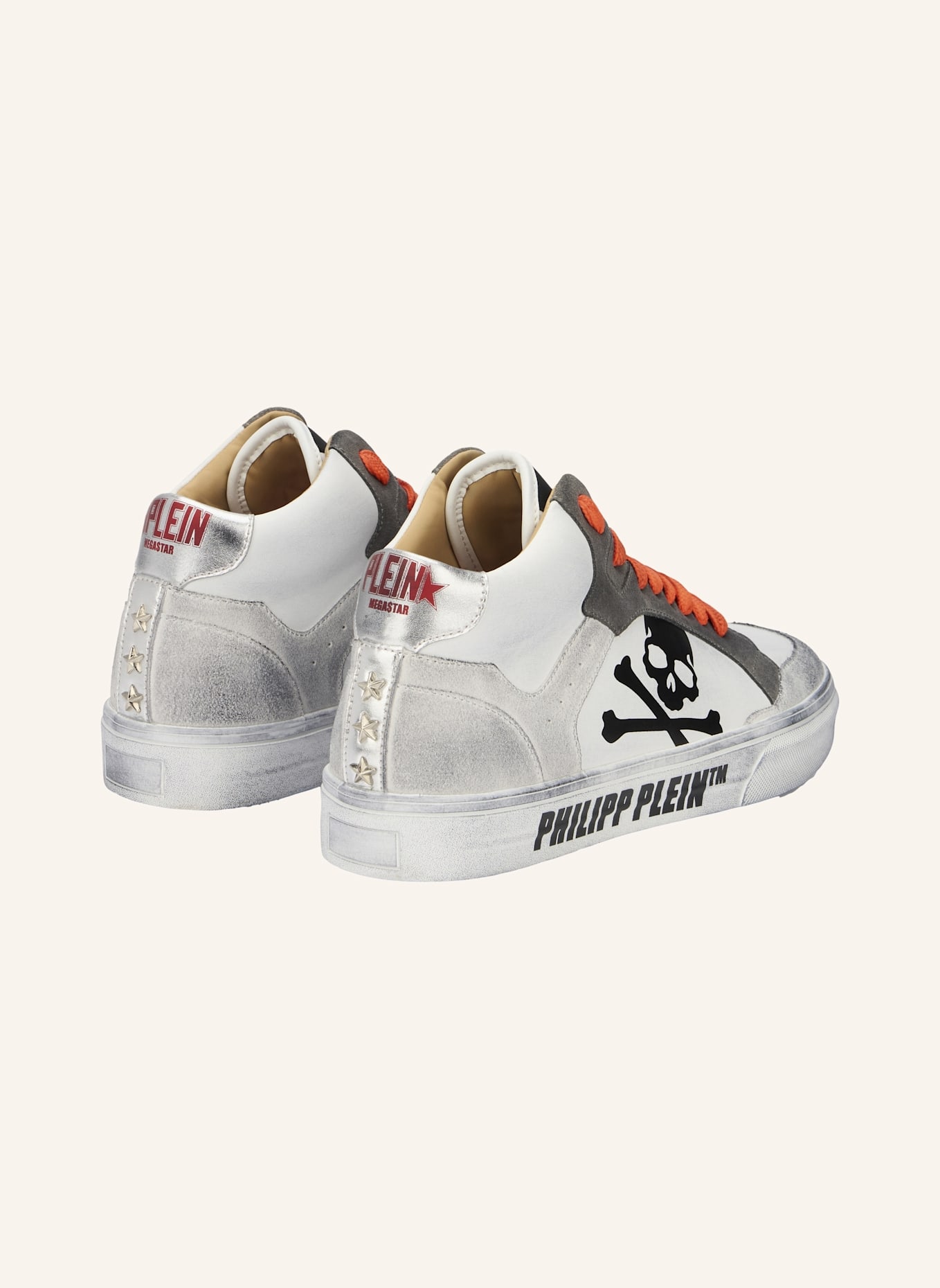 PHILIPP PLEIN Hochwertige Turnschuhe RETROKICKZ: WEISS/ NEONORANGE